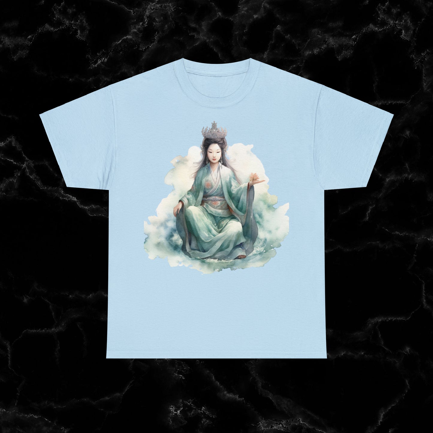 Quan Yin Spiritual Tee - Goddess of Compassion, Unisex Garment-Dyed T-shirt, Goddess of Mercy T-Shirt Light Blue S 