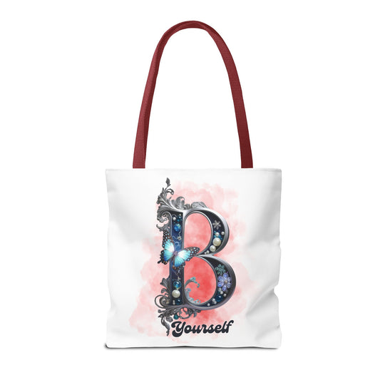 Elegant Feminine Tote Bag with Embellished 'B' and 'Yourself' Bags Printify