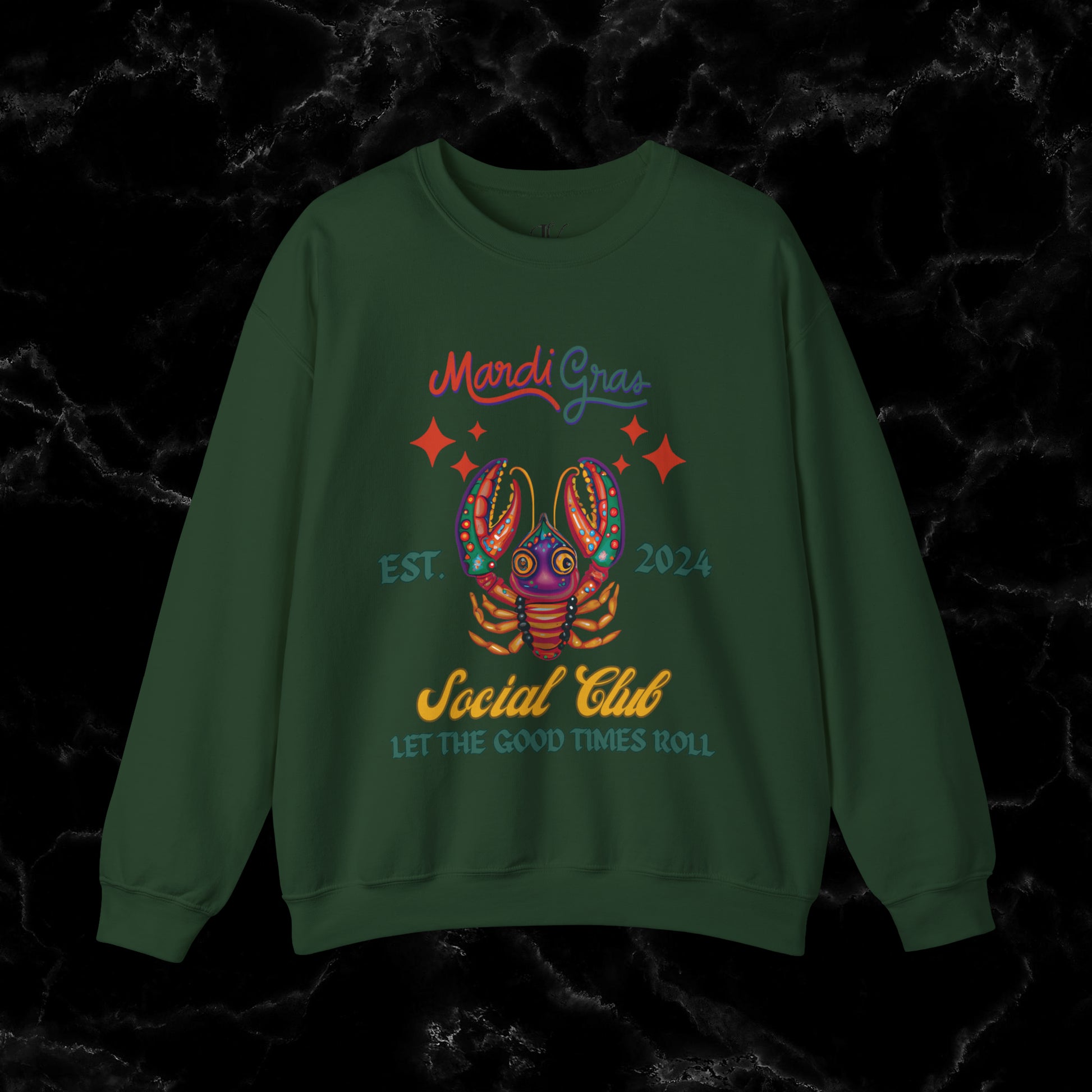 Mardi Gras Sweatshirt Women - NOLA Luxury Bachelorette Sweater, Unique Fat Tuesday Shirt, Louisiana Girls Trip Sweater, Mardi Gras Social Club Style Sweatshirt S Forest Green 