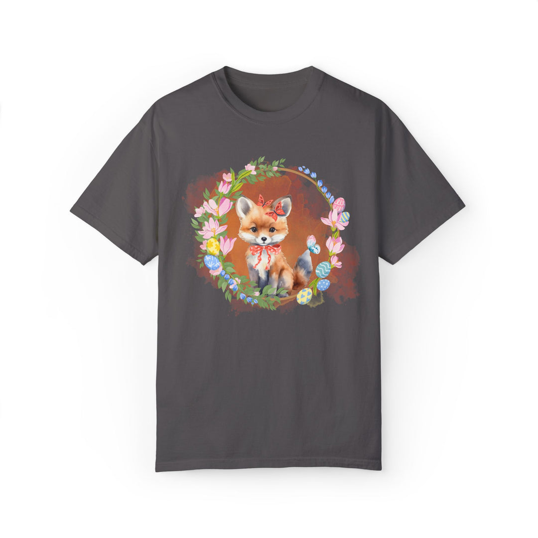 Fox Illustration Springtime Unisex Garment-Dyed T-shirt T-Shirt Printify Graphite S