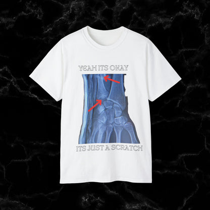 Resilient Hand X-Ray Art - Dan Hooker Australia 'Yeah Its Okay Its Just A Scratch" T-shirt T-Shirt White S 