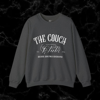 The Couch Club Crewneck Sweatshirt – Funny, Vintage, and Oversized: The Perfect Gift for Her and Your Best Friend Sweatshirt S Dark Heather 