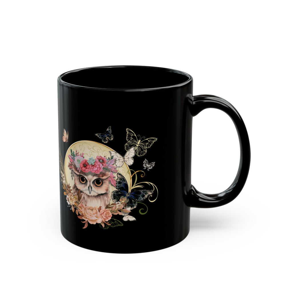 Black Mug - Playful and Whimsical Owl- 11oz/15oz Mug Printify 11oz