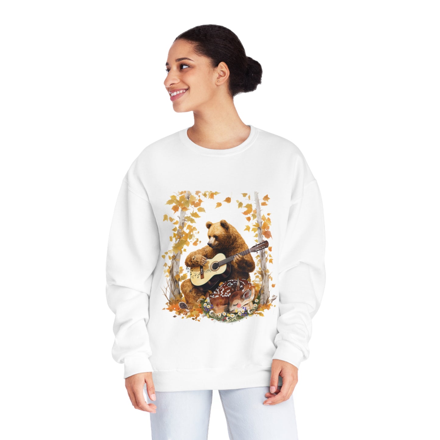 Bear Guitar Sweatshirt | Unisex Woodlands Design | Musical Bear Fashion Sweatshirt   