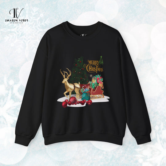 Imagin Vibes Merry Christmas Sweatshirt: Stylish Reindeer Design Sweatshirt S Black 