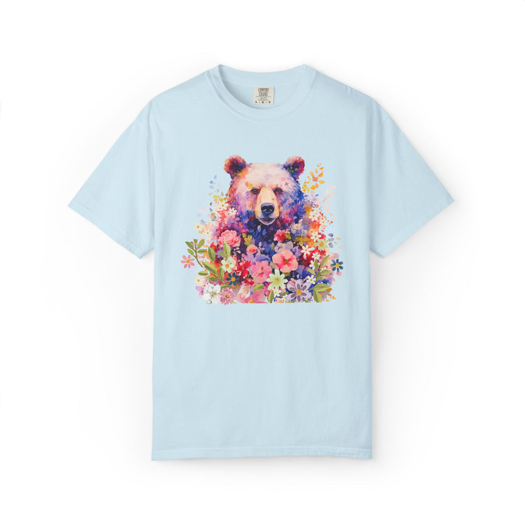 Nature-Inspired Bear Floral T-shirt T-Shirt Printify Chambray S