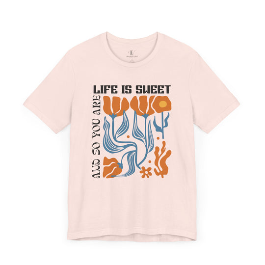 Floral Short Sleeve Tee - LIFE IS SWEET AND SO ARE YOU T-Shirt Printify Soft Pink XS