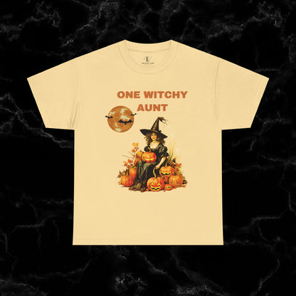 One Witchy Auntie Cotton T-Shirt - Cool Aunt, Aunt Halloween, Perfect Gift for Aunts T-Shirt Yellow Haze S 