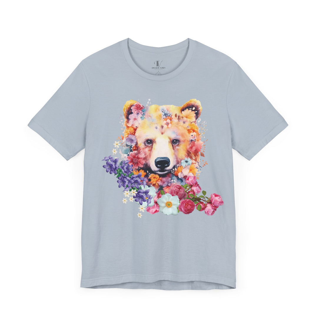 Floral Bear Face Nature-Inspired Tee T-Shirt Printify Light Blue S