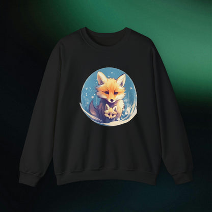 Vintage Forest Witch Aesthetic Sweatshirt - Cozy Fox Cottagecore Sweater with Mommy and Baby Fox Design Sweatshirt S Black 