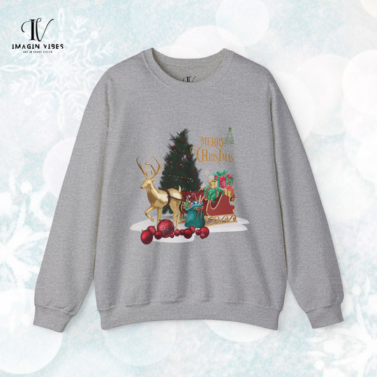 Imagin Vibes Merry Christmas Sweatshirt: Stylish Reindeer Design Sweatshirt S Sport Grey 