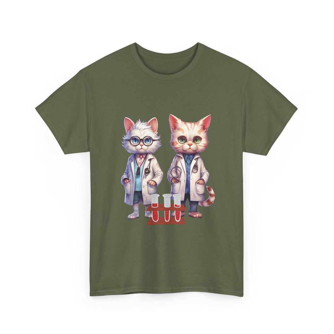 Cat Scientist Tee T-Shirt Printify Military Green S