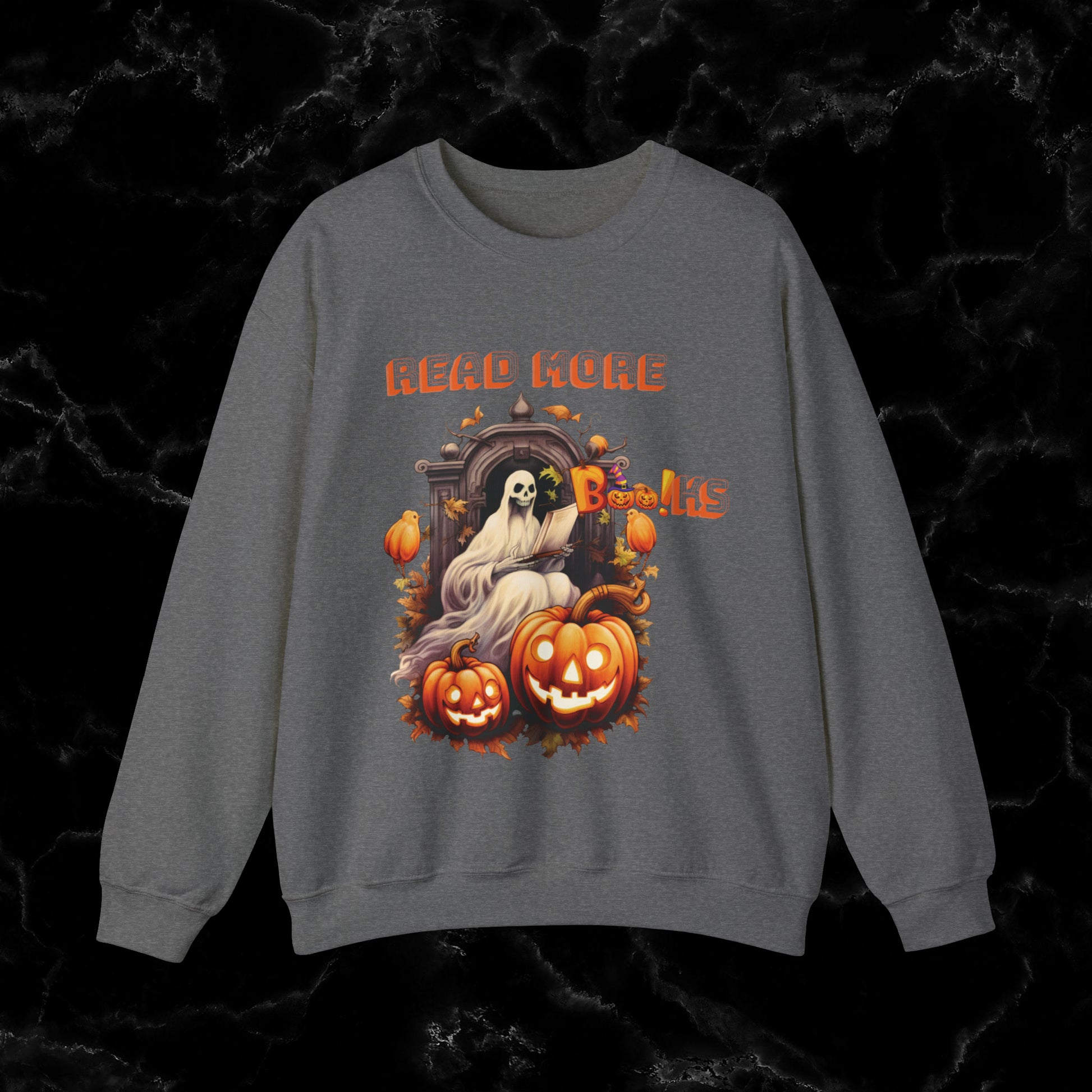 Read More Books Sweatshirt - Book Lover Halloween Sweater for Librarians and Students Sweatshirt S Graphite Heather 