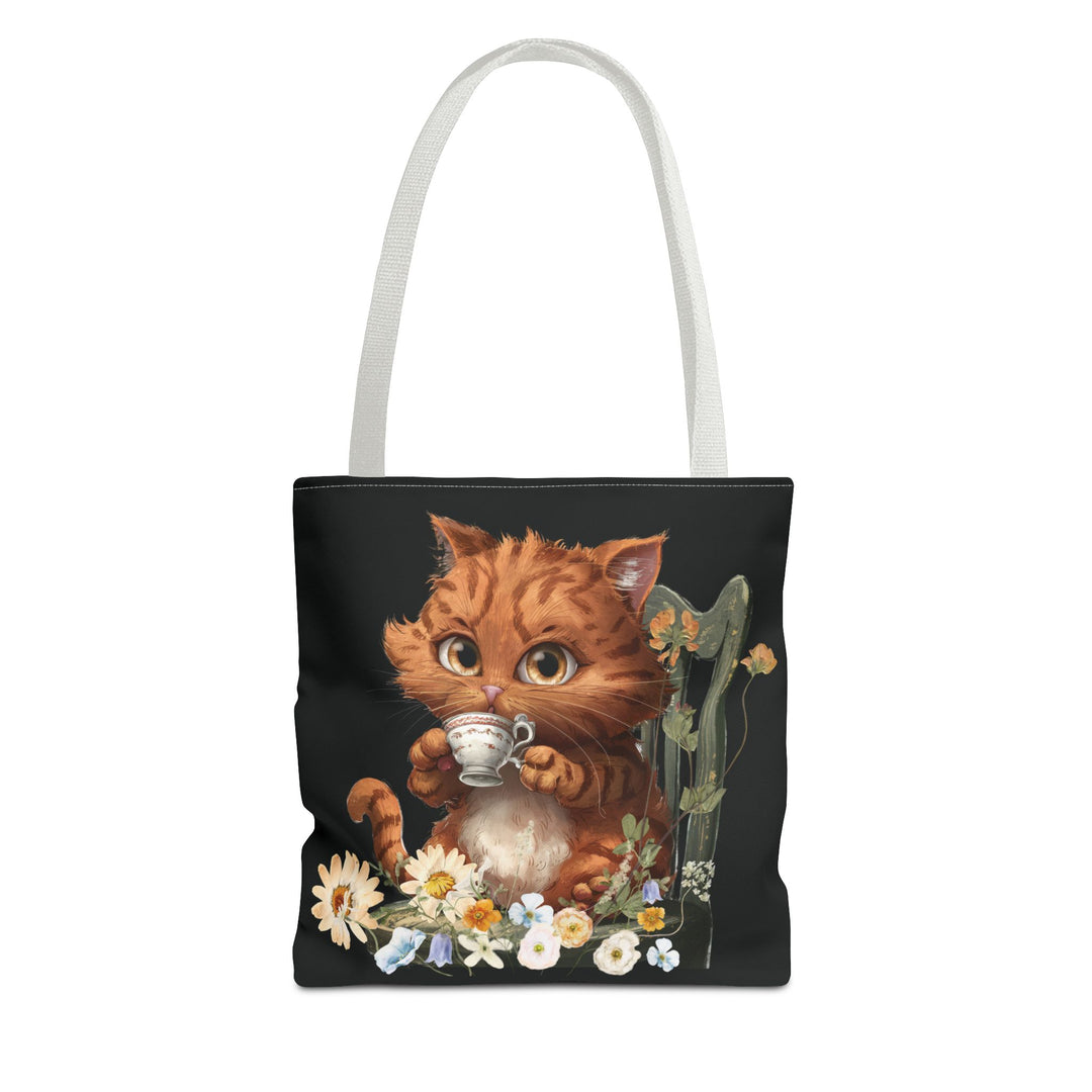 Purrfect Tea Party: Floral Cat Tote Bag Bags Printify 13" × 13'' White