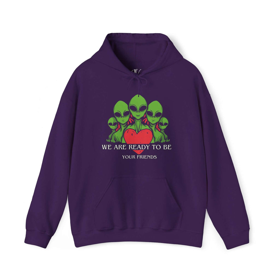We Are Ready To Be Your Friends UFO Hoodie Hoodie Printify Purple S