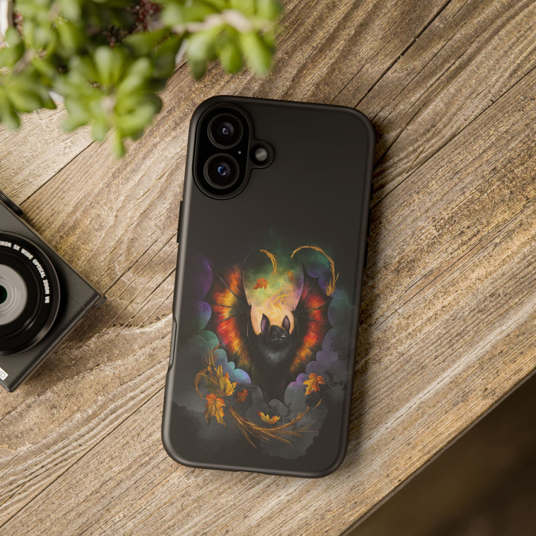 Phone Case - Gothic Bat and Autumn Leaves Phone Case Printify iPhone 16 Plus Matte