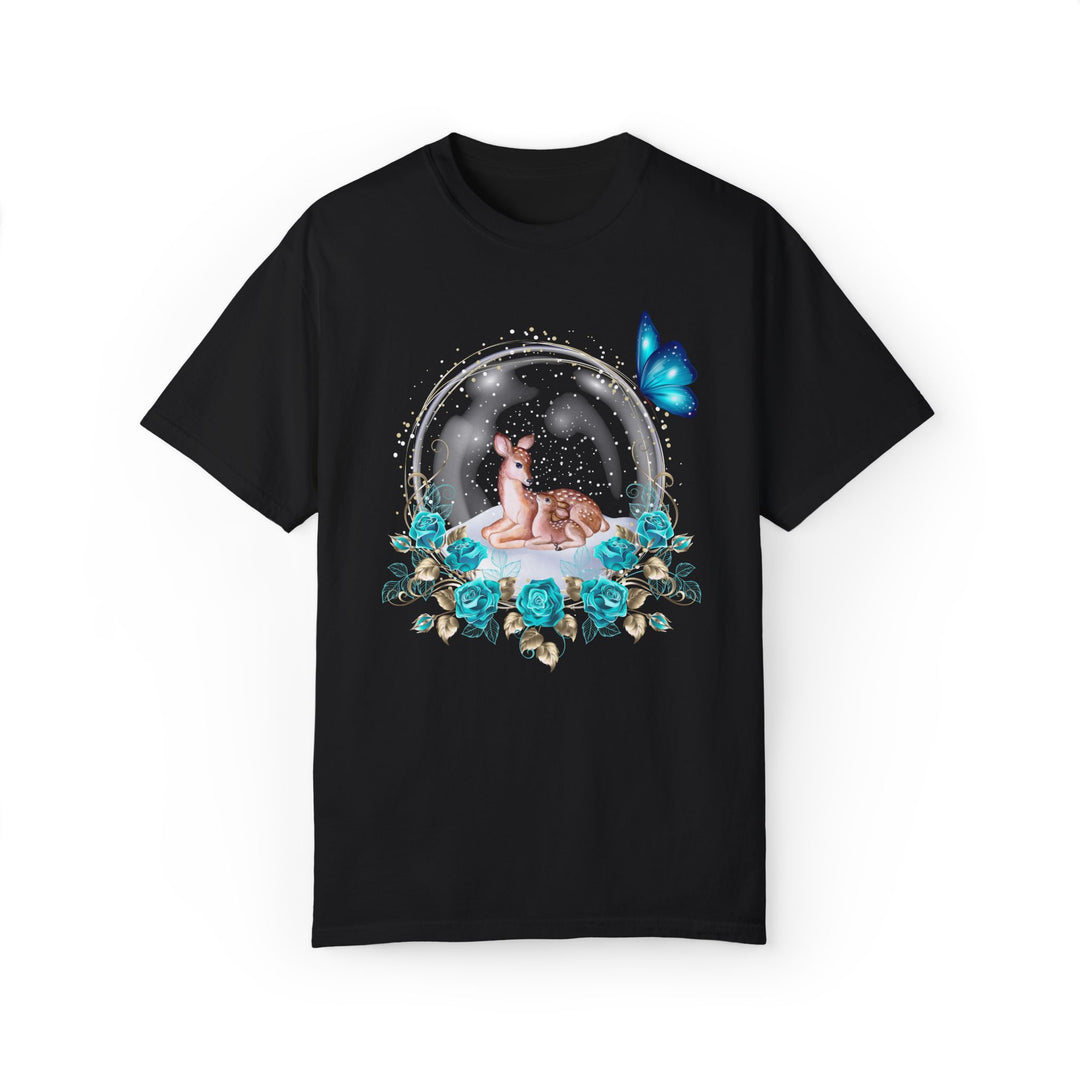 Cute Deer Snow Globe Winter T-shirt T-Shirt Printify Black S