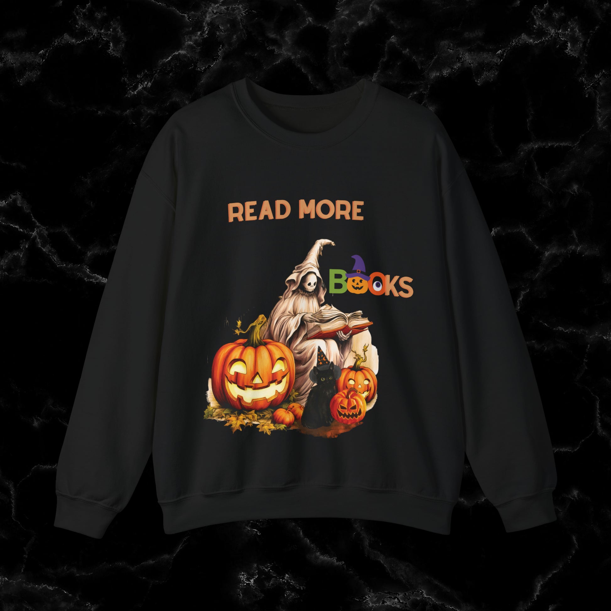 Read More Books Sweatshirt - Book Lover Halloween Sweater for Librarians and Students Sweatshirt S Black 
