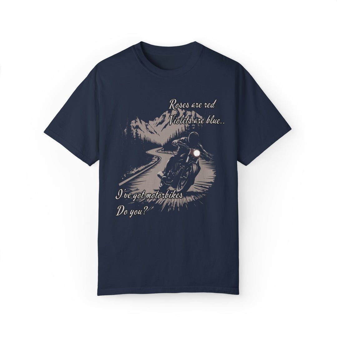 Motorbike Enthusiast T-shirt - Roses are Red T-Shirt Printify Navy S