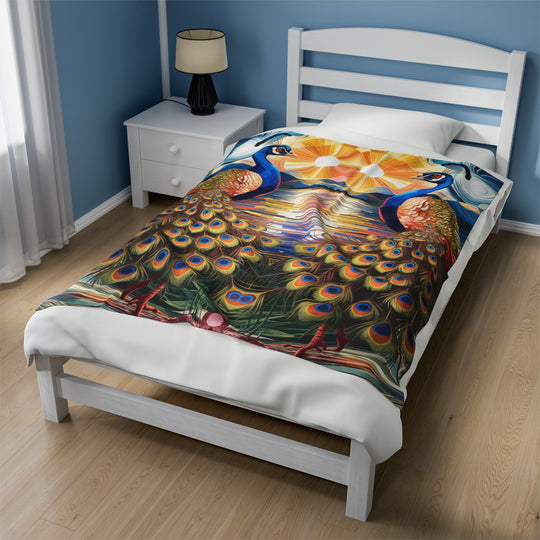 Velveteen Plush Blanket - Peacock Tapestry All Over Prints Printify