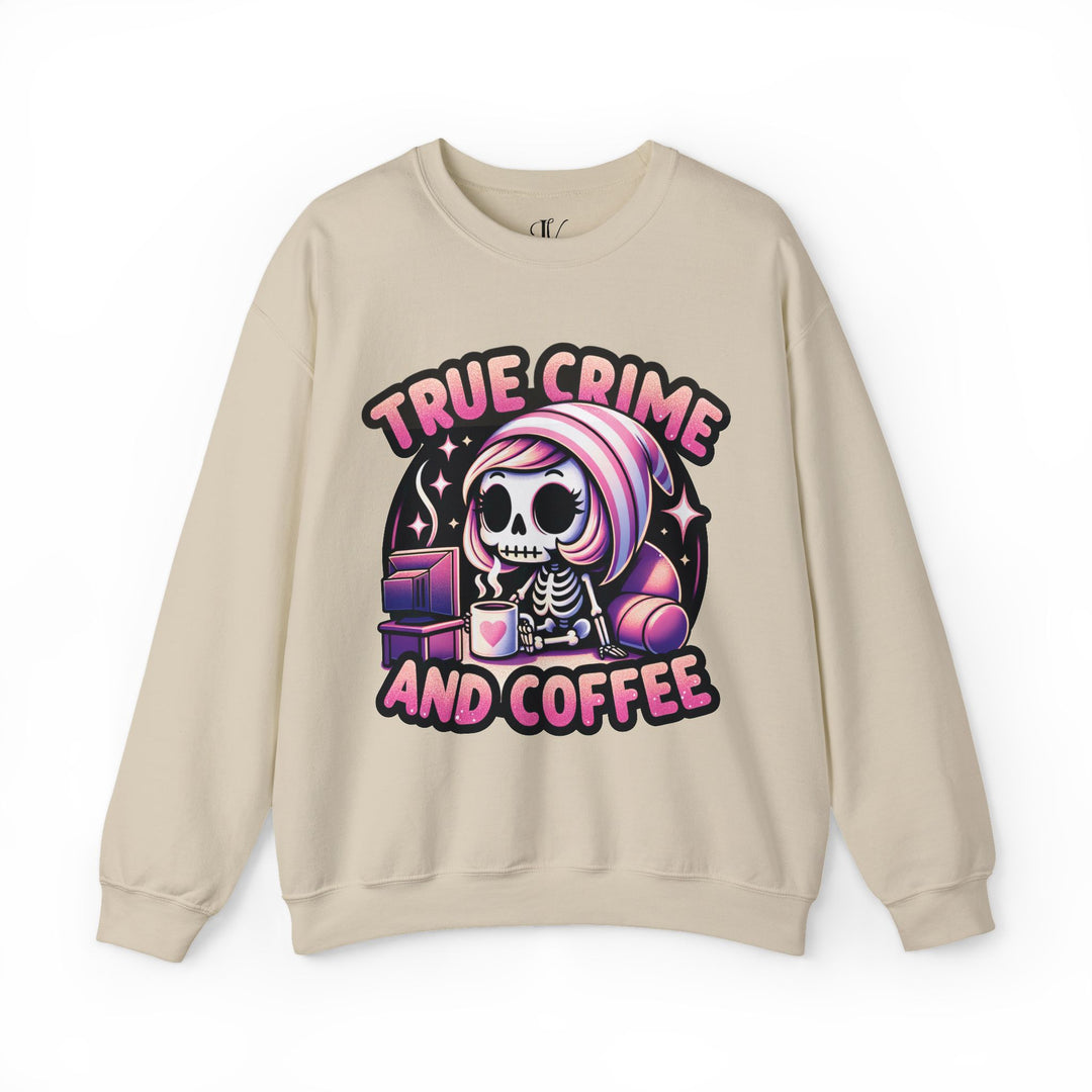 True Crime and Coffee: Skeleton Sweatshirt Sweatshirt Printify S Sand
