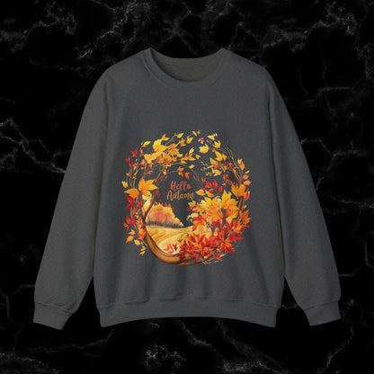 Hello Autumn Sweatshirt | Fall Design | Fall Seasonal Sweatshirt | Autumn Design Sweatshirt S Dark Heather 