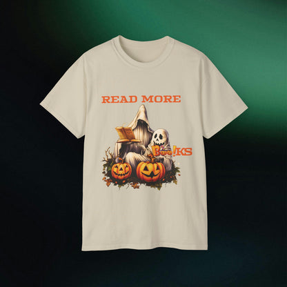 Ghosts Reading Books Halloween Tee | Unisex Ultra Cotton Classic Fit | Read More Books T-Shirt Sand M 