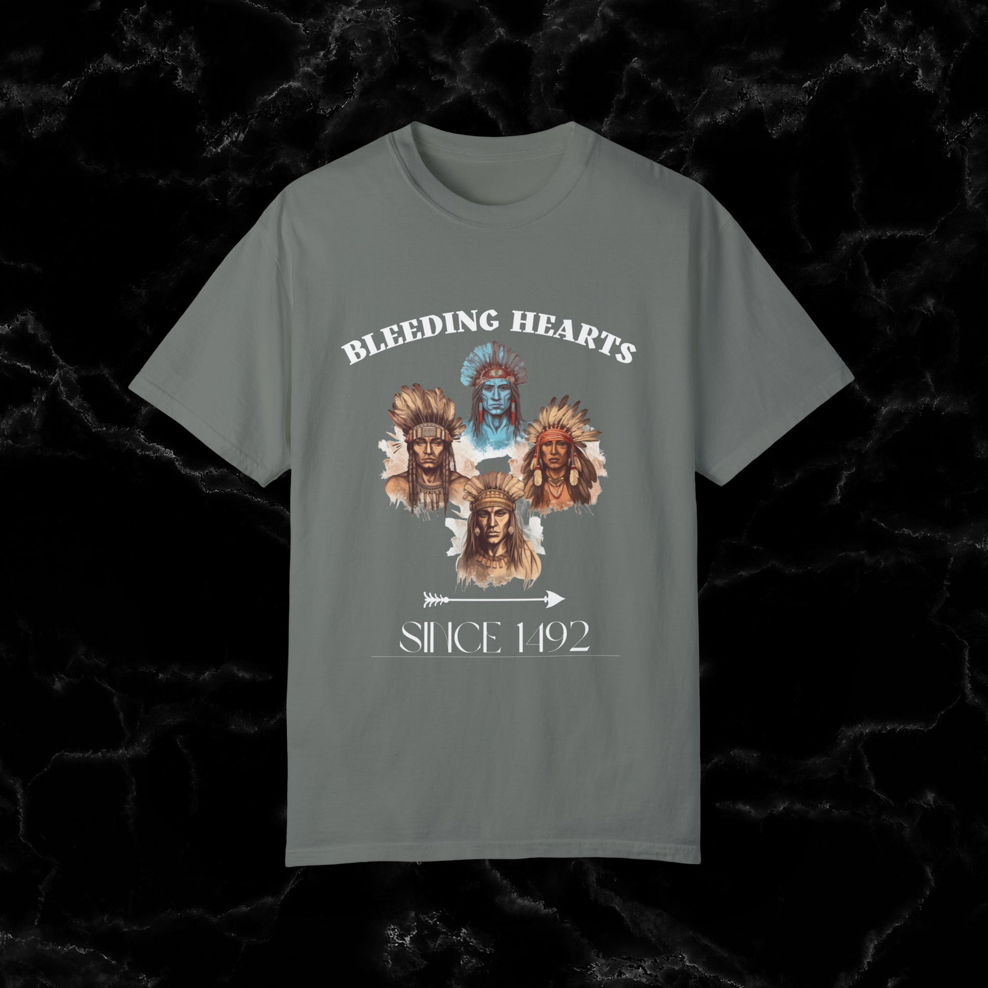 Native American Comfort Colors Shirt - Authentic Tribal Design, Nature-Inspired Apparel, 'Bleeding Hearts since 1492 T-Shirt Grey S 