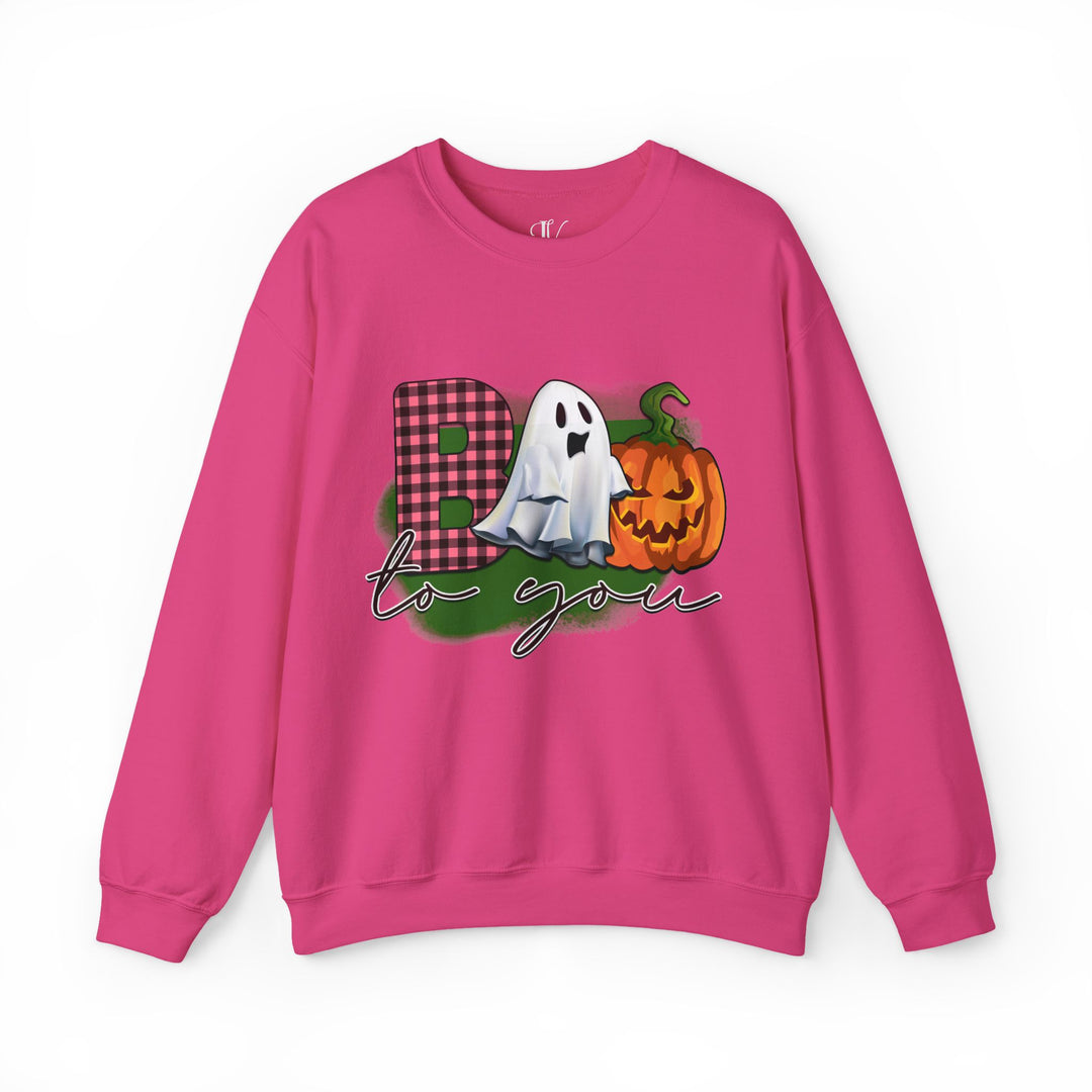 Boo To You! Cute Ghost and Pumpkin Sweatshirt Sweatshirt Printify S Heliconia