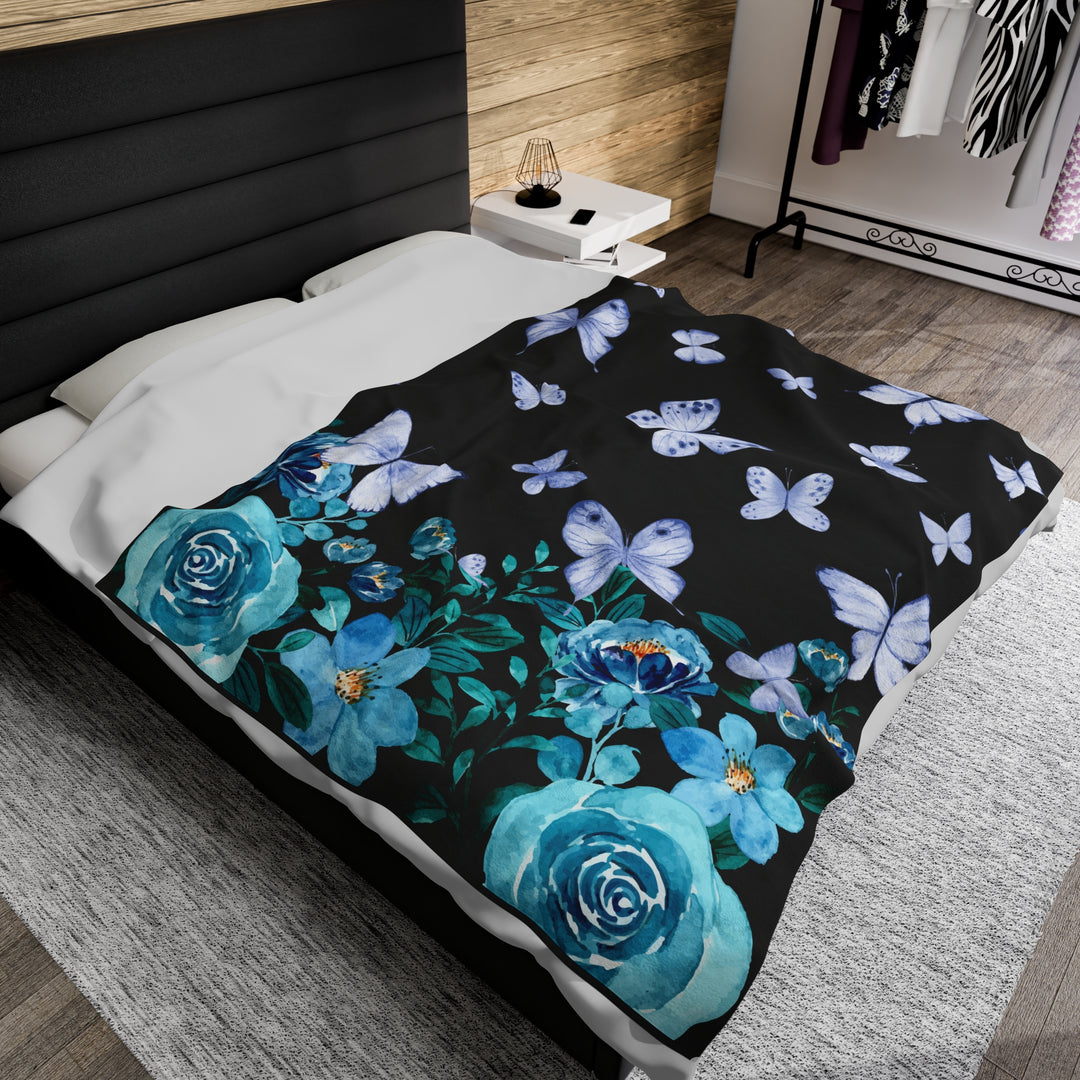 Velveteen Plush Blanket - Blue Floral Romantic Home Decor All Over Prints Printify 60" × 80"