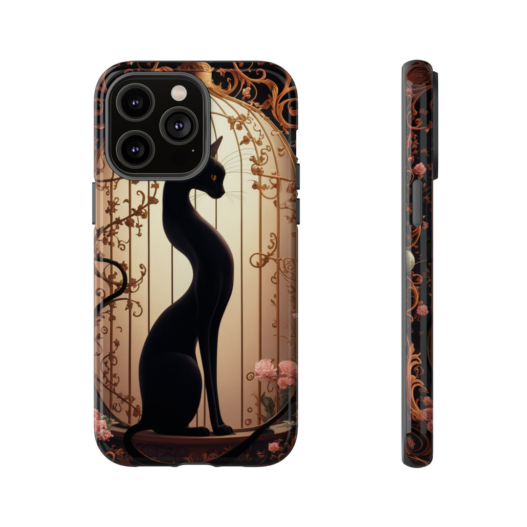 Gothic Tough Cases with Black Cat and Roses Phone Case Printify iPhone 14 Pro Max Glossy