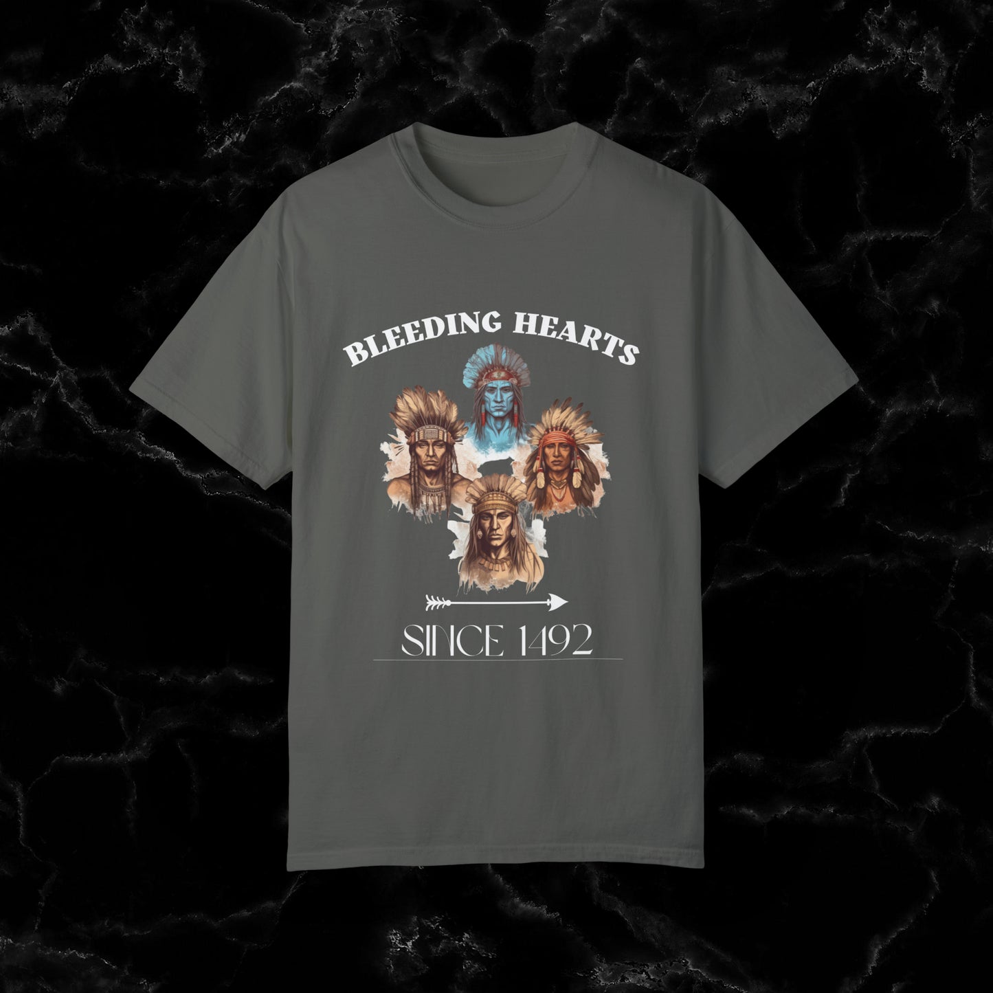 Native American Comfort Colors Shirt - Authentic Tribal Design, Nature-Inspired Apparel, 'Bleeding Hearts since 1492 T-Shirt Pepper S 