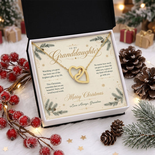 To My Granddaughter – Christmas Interlocking Hearts Necklace
