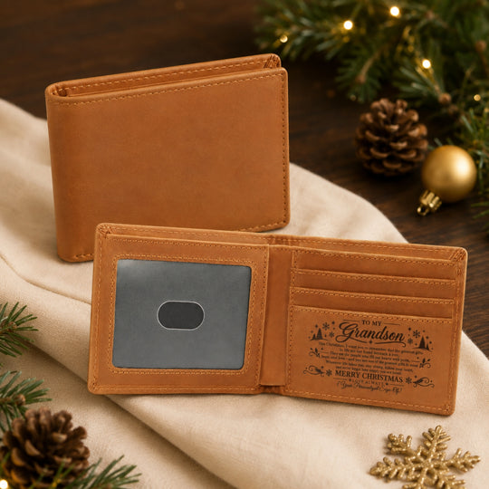 To My Grandson – Personalized Christmas Engraved Wallet