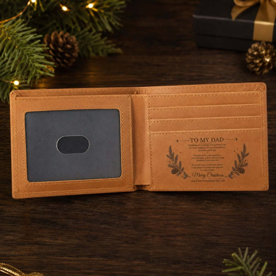 Personalized Christmas Engraved Wallet for Dad, a heartfelt Christmas Gift for Dad.