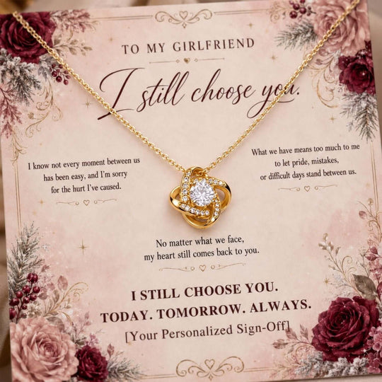 To My Girlfriend necklace featuring Love Knot design, perfect for girlfriend apology necklace with heartfelt message card.