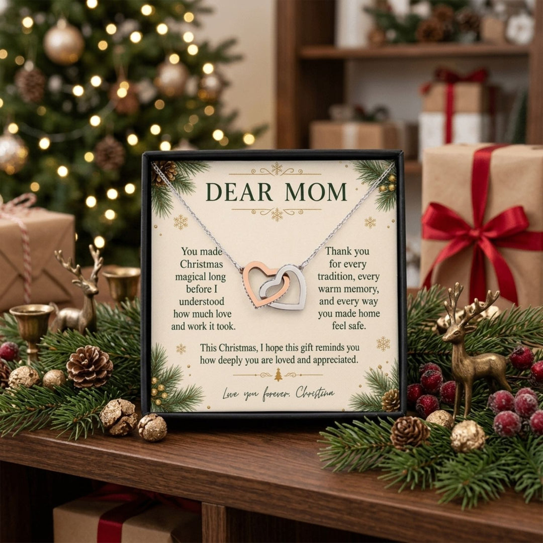 Dear Mom – Christmas Interlocking Hearts Necklace