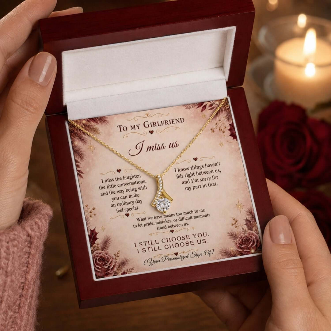 To My Girlfriend necklace in a gift box with heartfelt message, perfect as an apology gift for girlfriend.