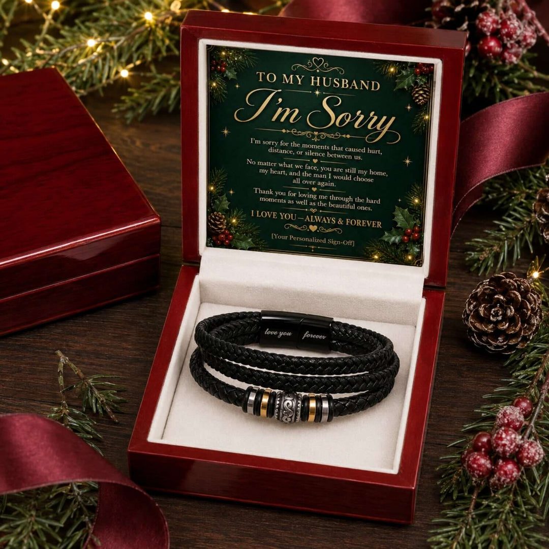 To My Husband – Love You Forever apology bracelet with heartfelt message card, perfect sorry gift for husband.