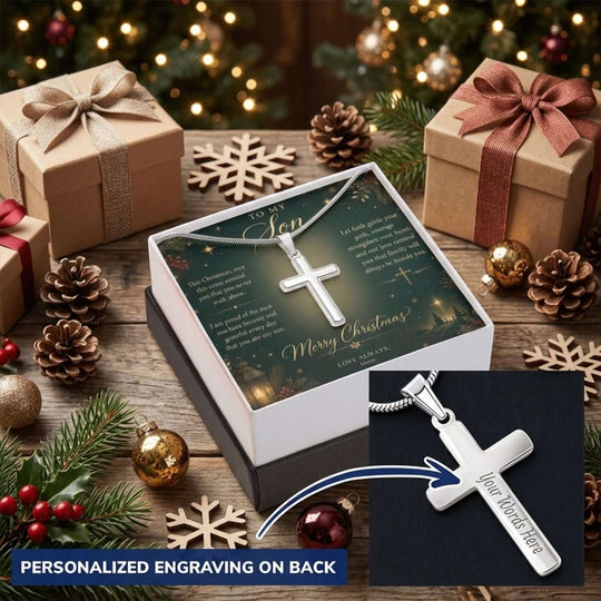 To My Son – Personalized Christmas Cross Necklace