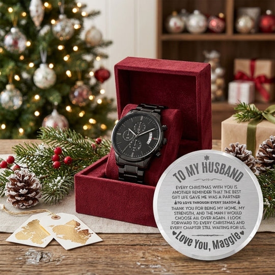 To My Husband – Personalized Christmas Engraved Black Watch
