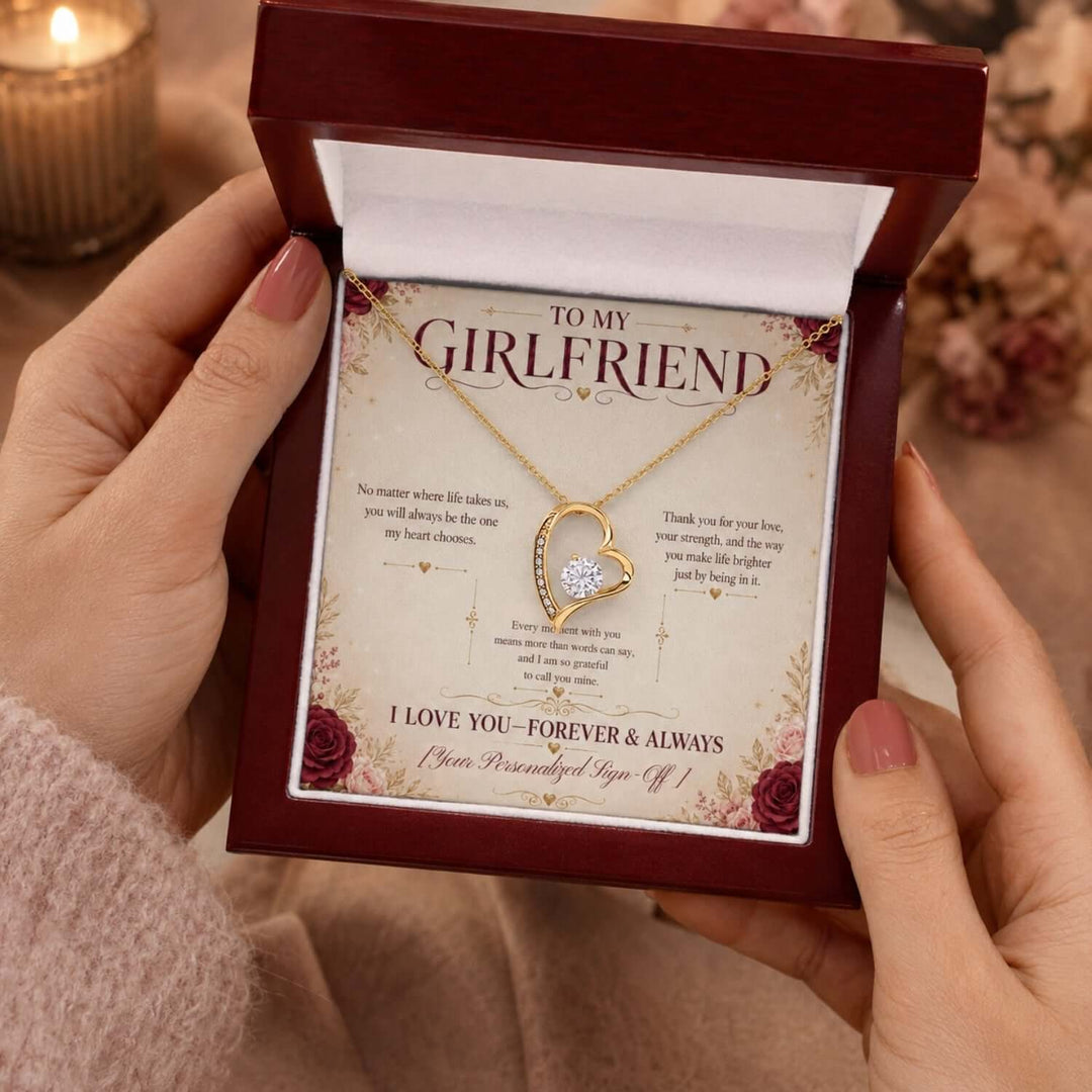 girlfriend necklace gift presented in a special box with heartfelt message for love and remembrance