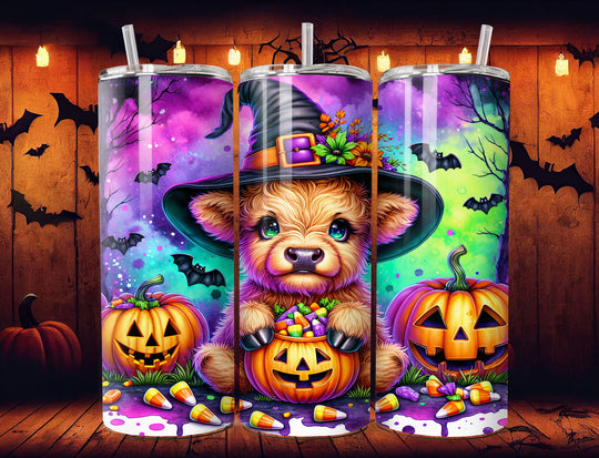 Adorable Baby Highland Cow Halloween Tumbler Mug Printify