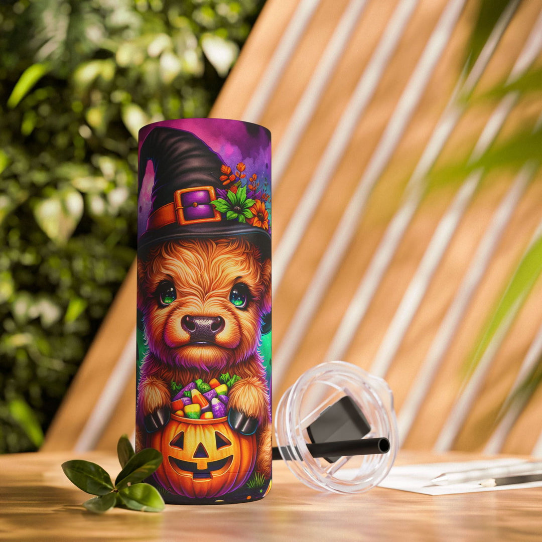 Adorable Baby Highland Cow Halloween Tumbler Mug Printify Black 20oz Matte