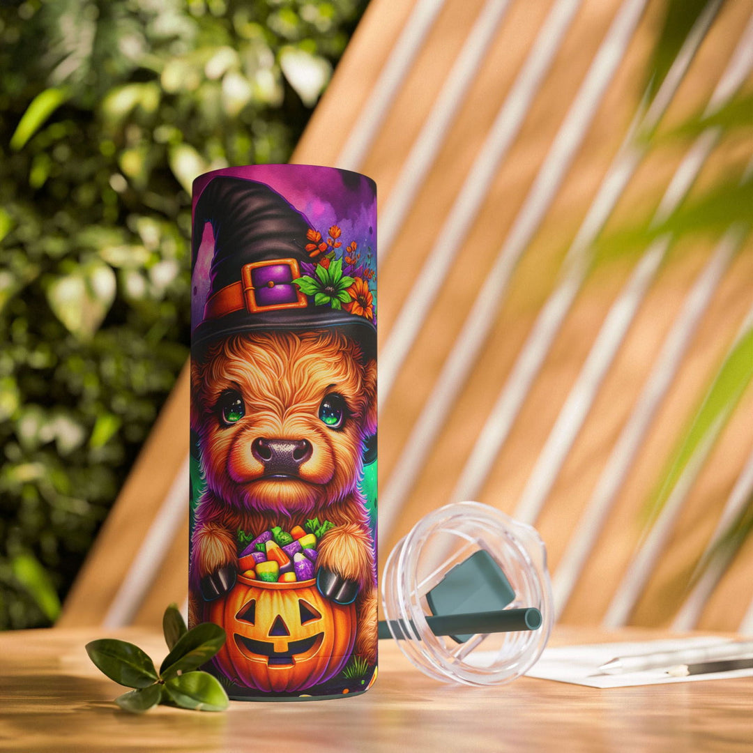Adorable Baby Highland Cow Halloween Tumbler Mug Printify Deep Teal 20oz Matte