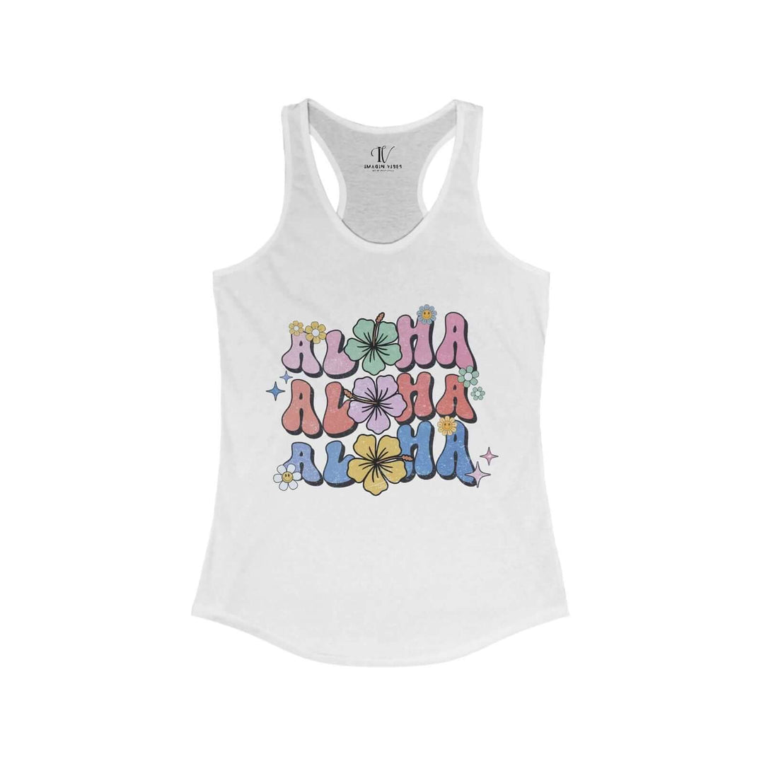 Aloha Vibes: Retro Floral Racerback Tank Top - Imagin Vibes - 