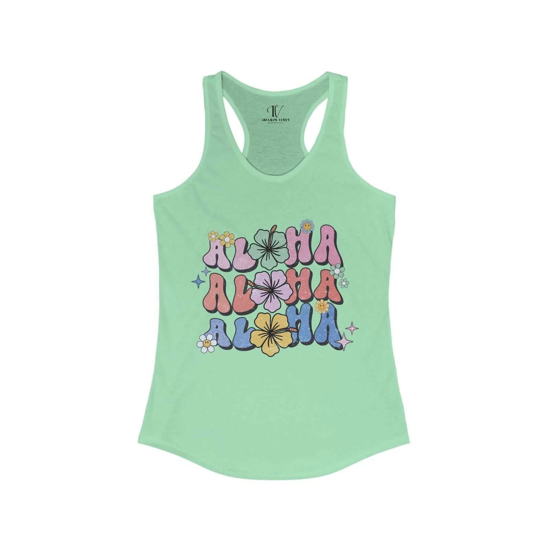 Aloha Vibes: Retro Floral Racerback Tank Top - Imagin Vibes - 