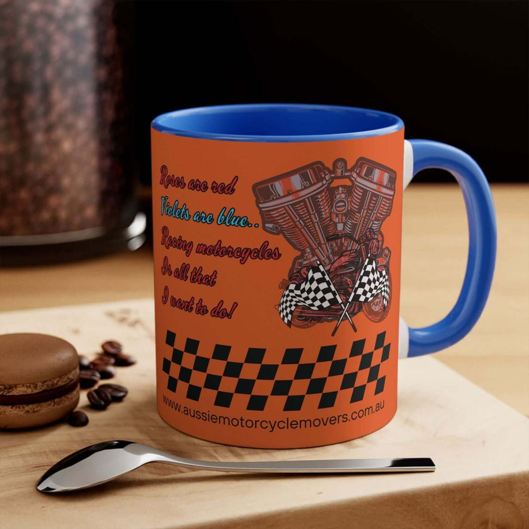 Aussie Motorcycle Movers Mug 11oz - Roses Are Red Racing Mug Mug Printify 11oz Blue