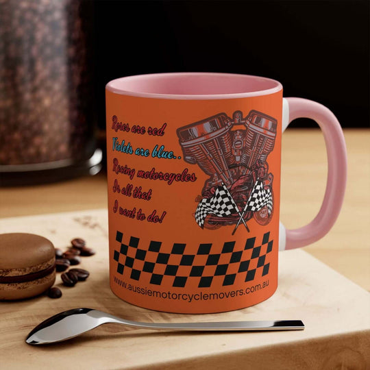 Aussie Motorcycle Movers Mug 11oz - Roses Are Red Racing Mug Mug Printify 11oz Pink