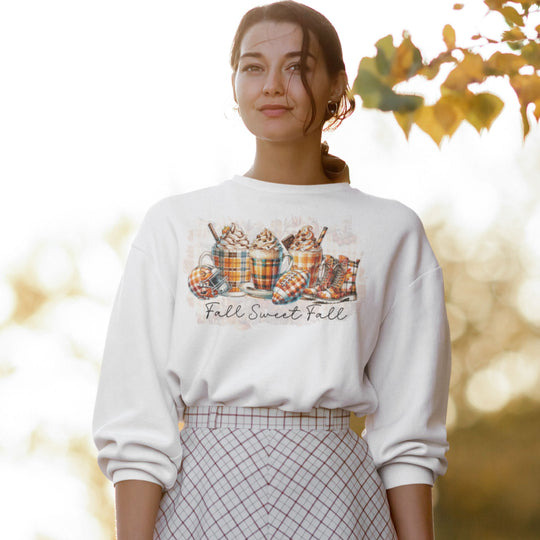 Autumn Plaid Sweatshirt - Pumpkin Spice and Warm Coffee Sweatshirt Printify M White